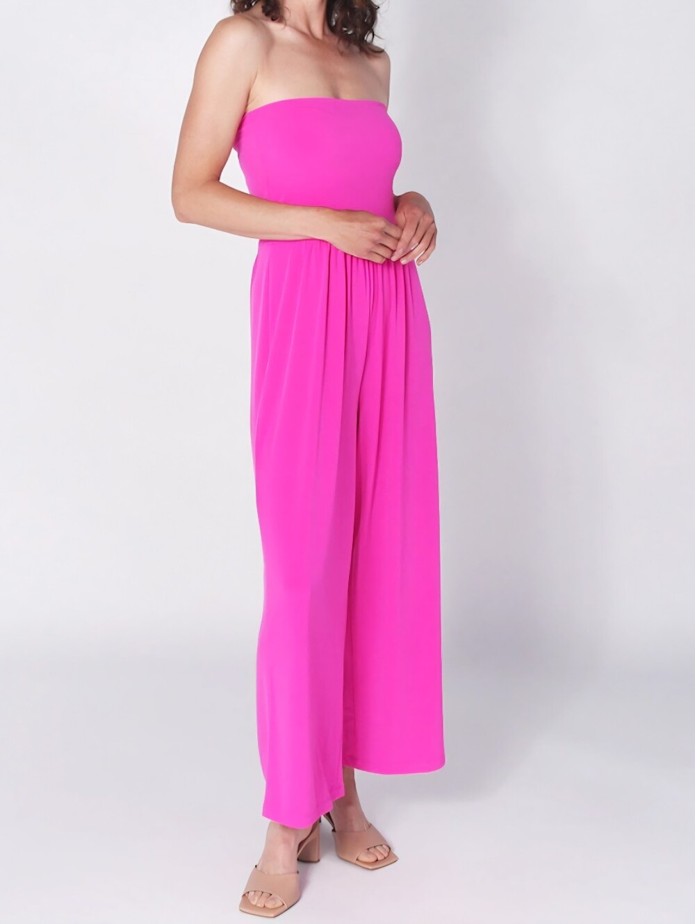 Naked Zebra Strapless Wide-Leg High Waist Jumpsuit in Hot Pink Size S